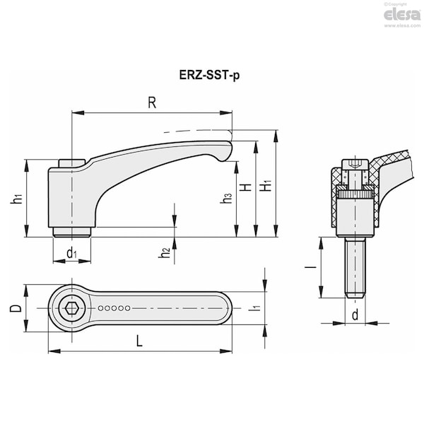 Stainless Steel Clamping Element, Threaded Screw, ERZ.95 SST-p-M12x50